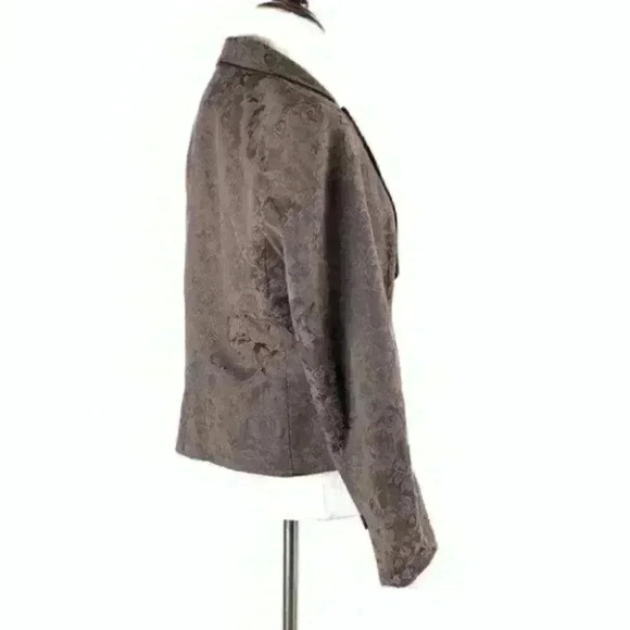 Style and Co petite stretch blazer sz 8p brown floral brocade one button jacket - Picture 4 of 10